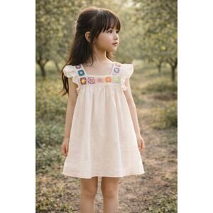 Watching The Clouds Go By Boho Crochet Trim Floaty Flutter Dress 5T